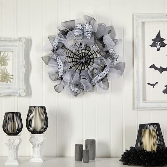 26" Halloween Spider Web Mesh Wreath
